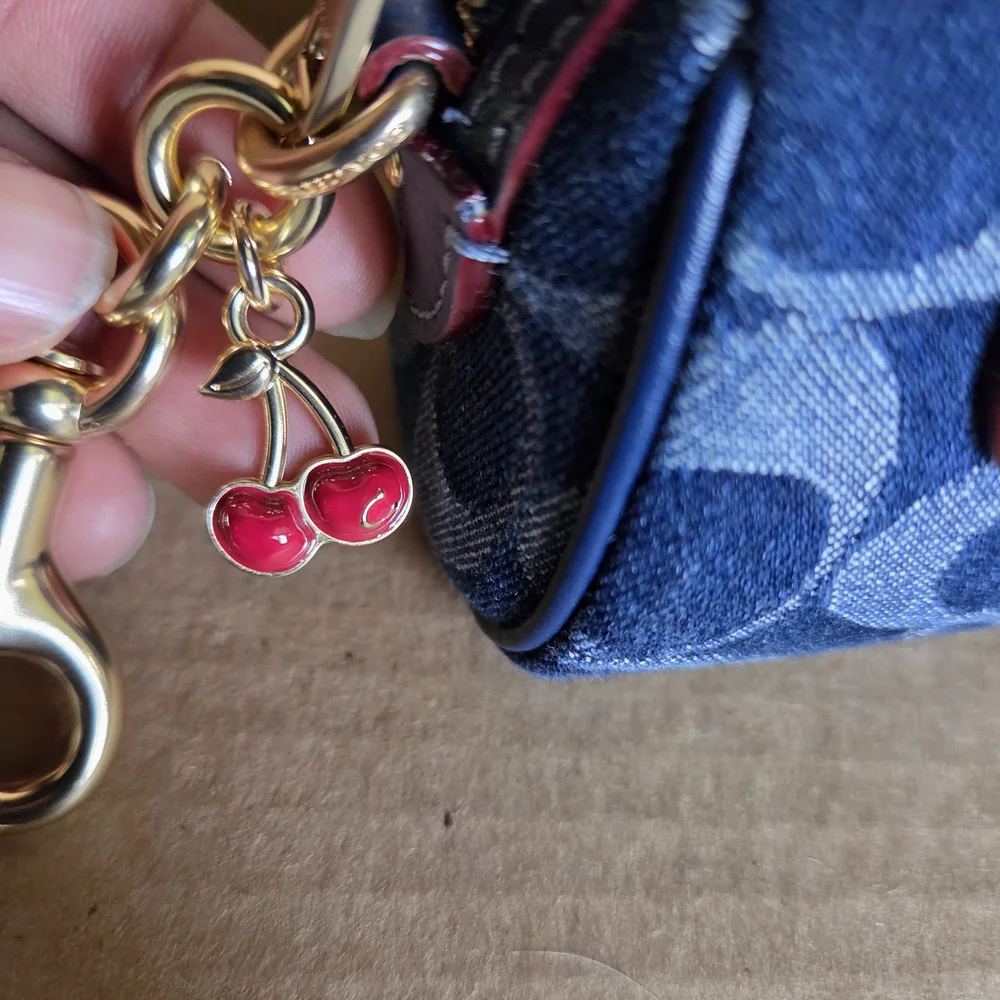 COACH Denim Signature Mini Rowan Keychain Bag Charm - Picture 3 of 11